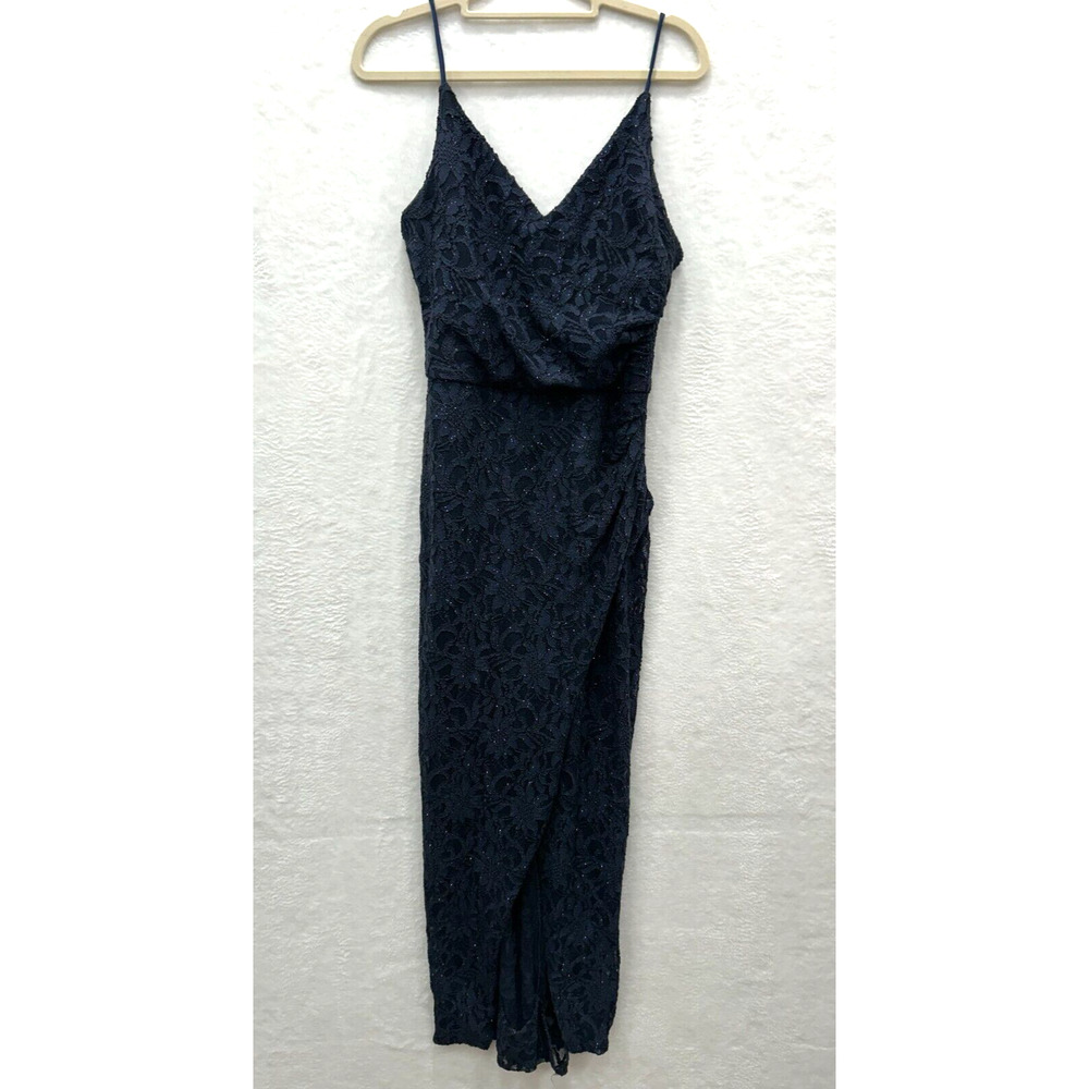 Betsy Adam Women's‎ Blue Floral Lace Spaghetti Strap Lined Wrap Dress Size 8